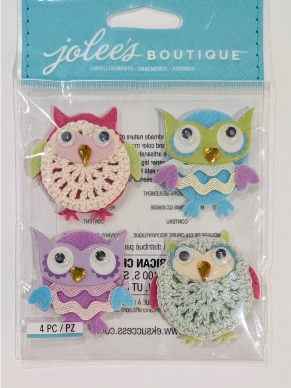 Jolee's Boutique Colorful Owl Embellishments - Pink, Blue, Purple, Mint